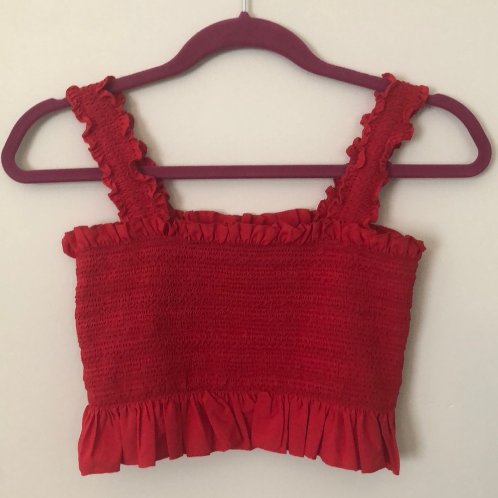 Red smocked crop top